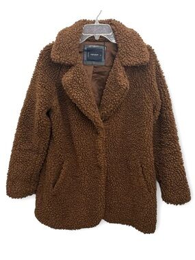 Lucky Brand Brown Teddy Faux Fur Shearling Jacket Coat Size Medium